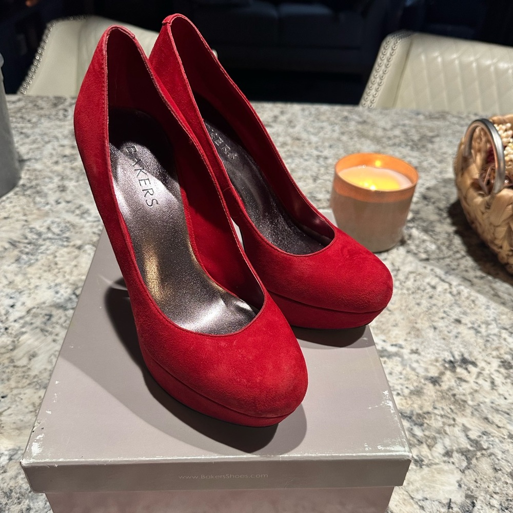 Red suede heels
